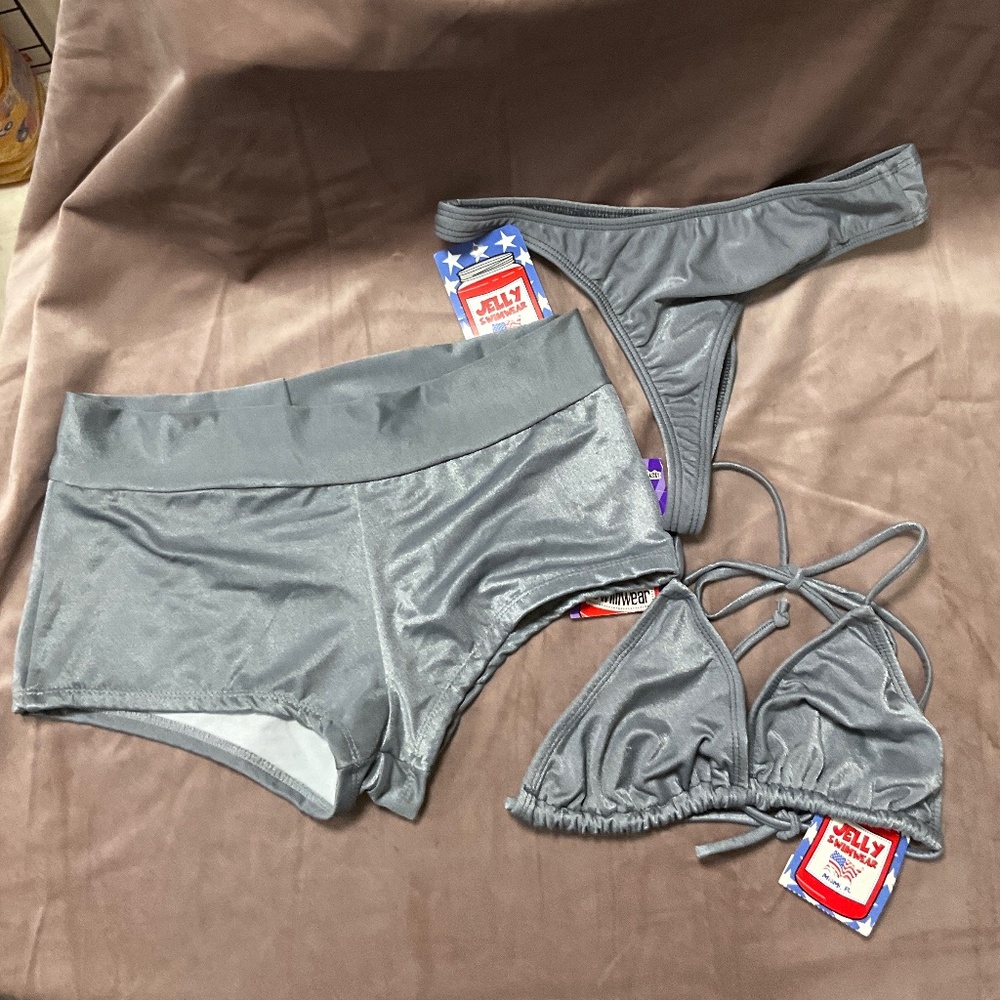 New Jelly Swimwear Silver 3 pc Swim Set